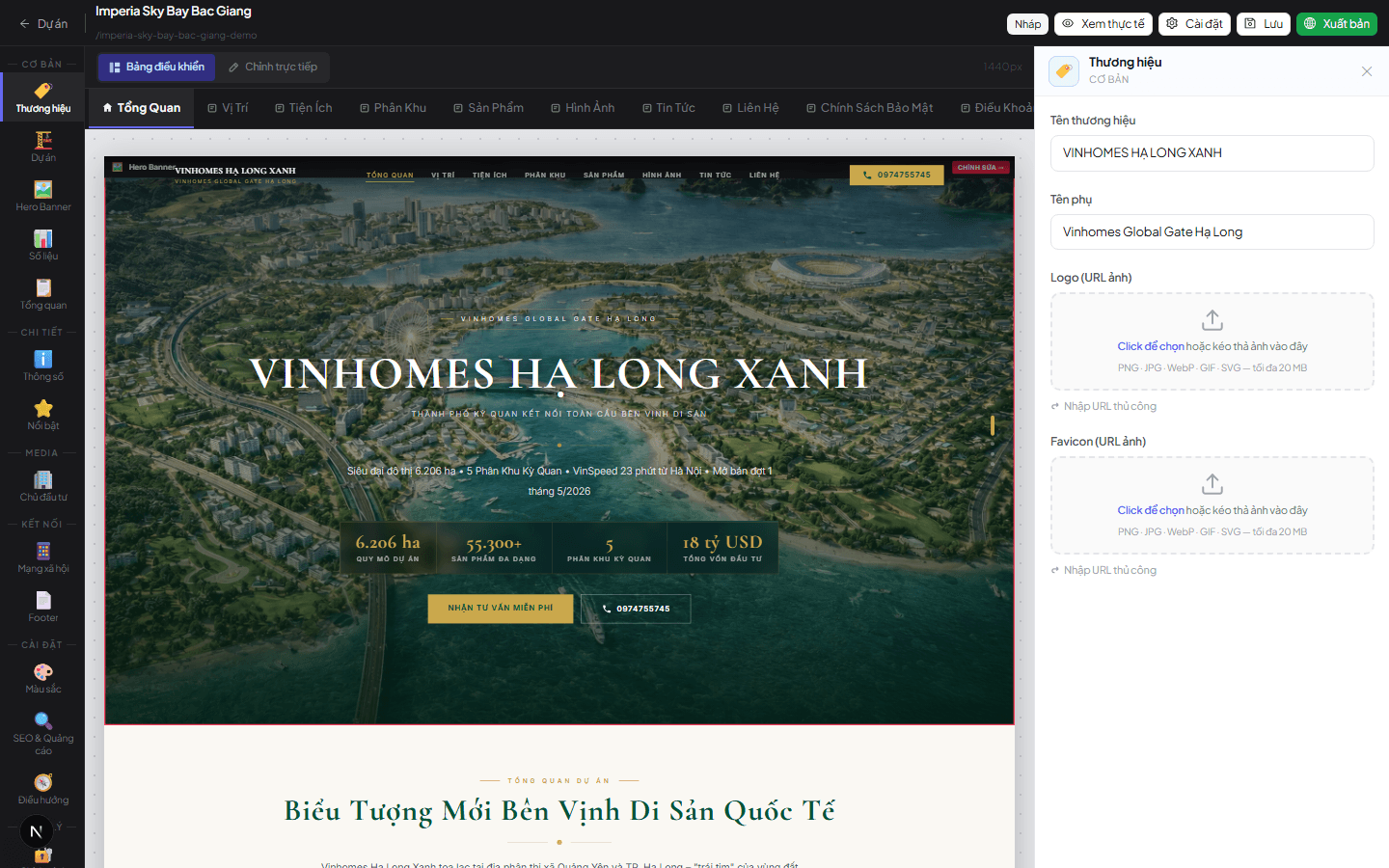 Visual editor website BĐS không cần code