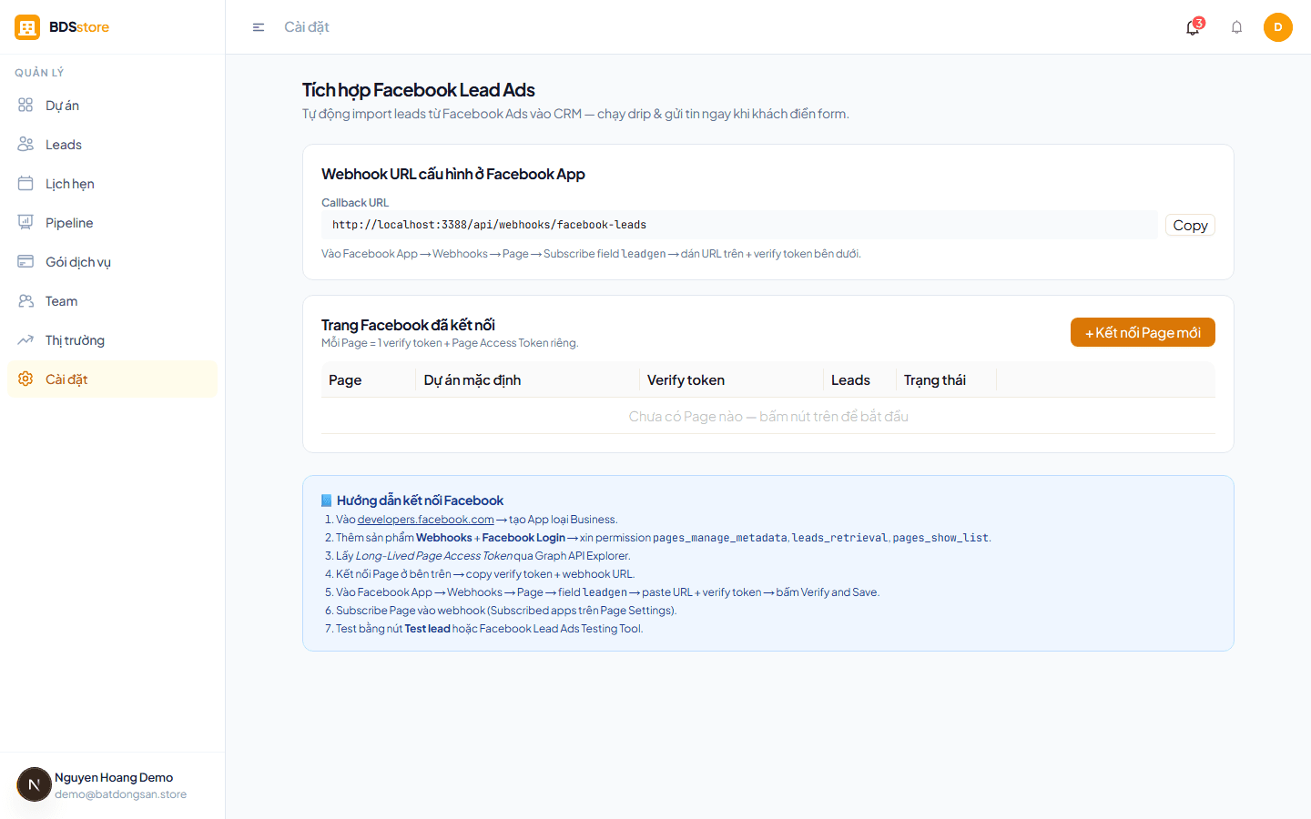Facebook Lead Ads webhook integration