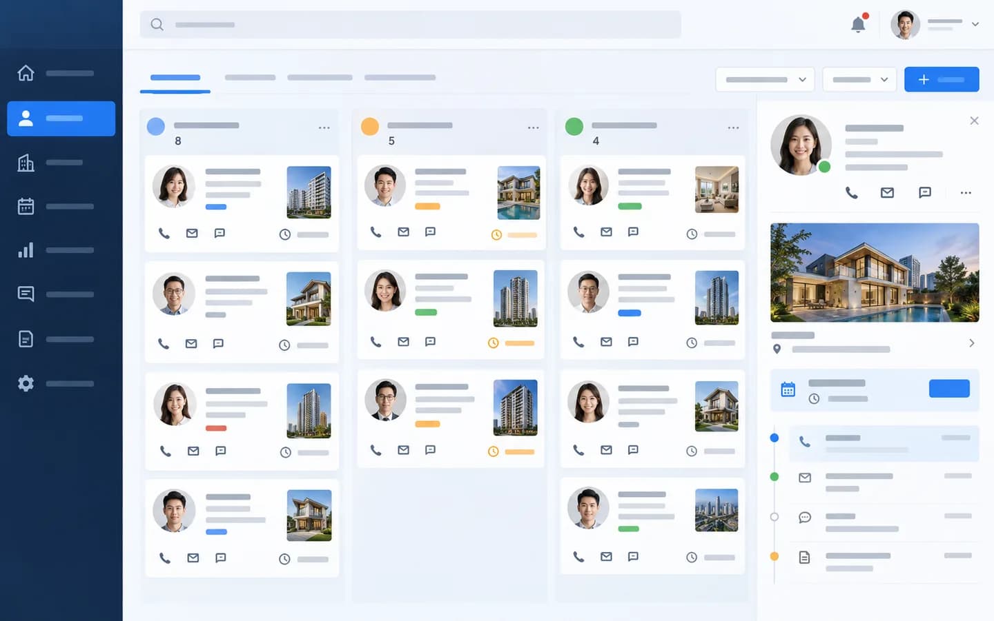 Giao diện CRM CardMe quản lý lead theo trạng thái, thông tin khách hàng, lịch hẹn và lịch sử chăm sóc