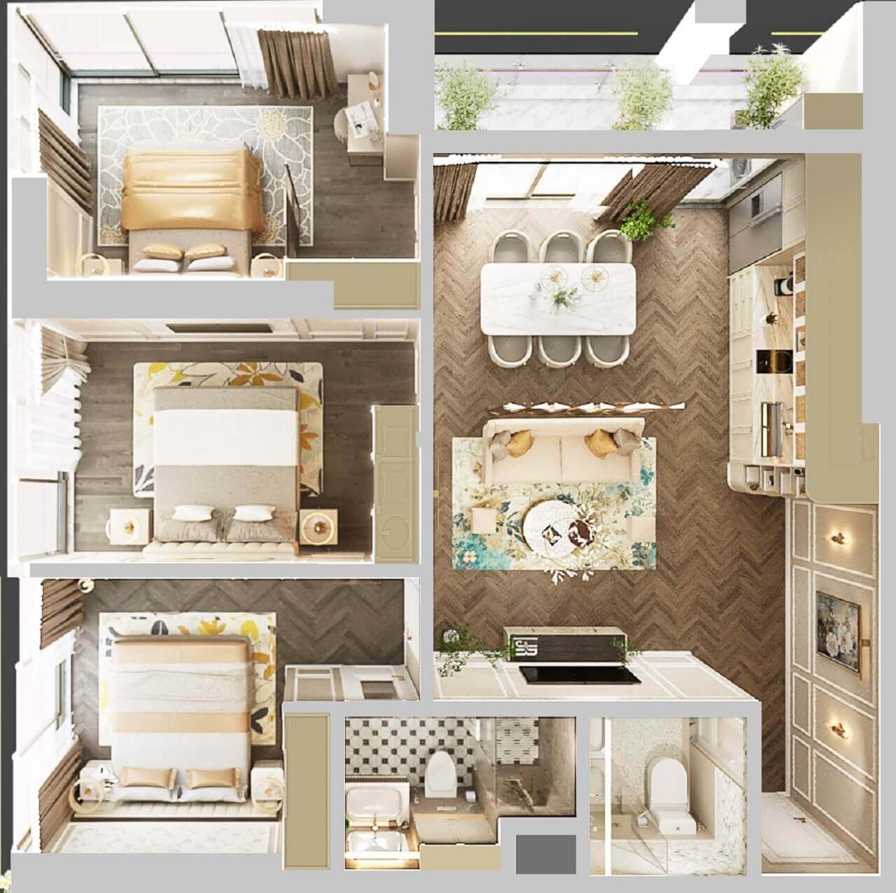 Thiết kế nội thất căn hộ 3 phòng ngủ