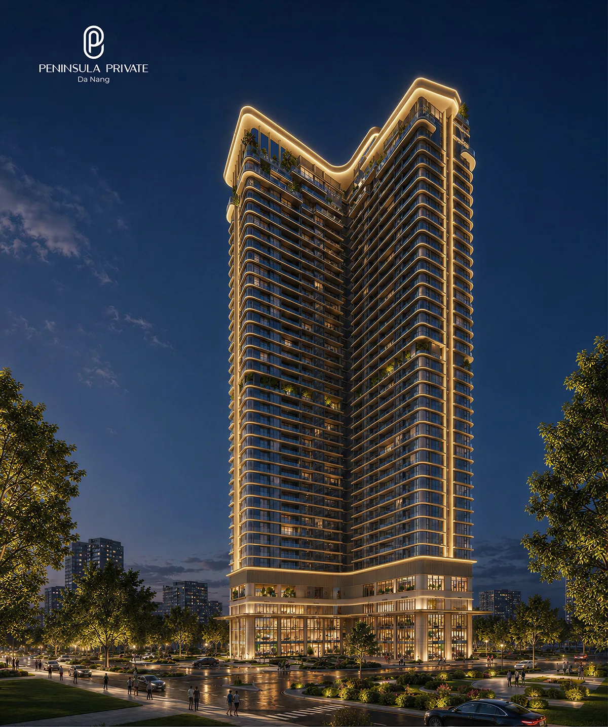 Toà tháp về đêm — hệ lam đồng phát sáng