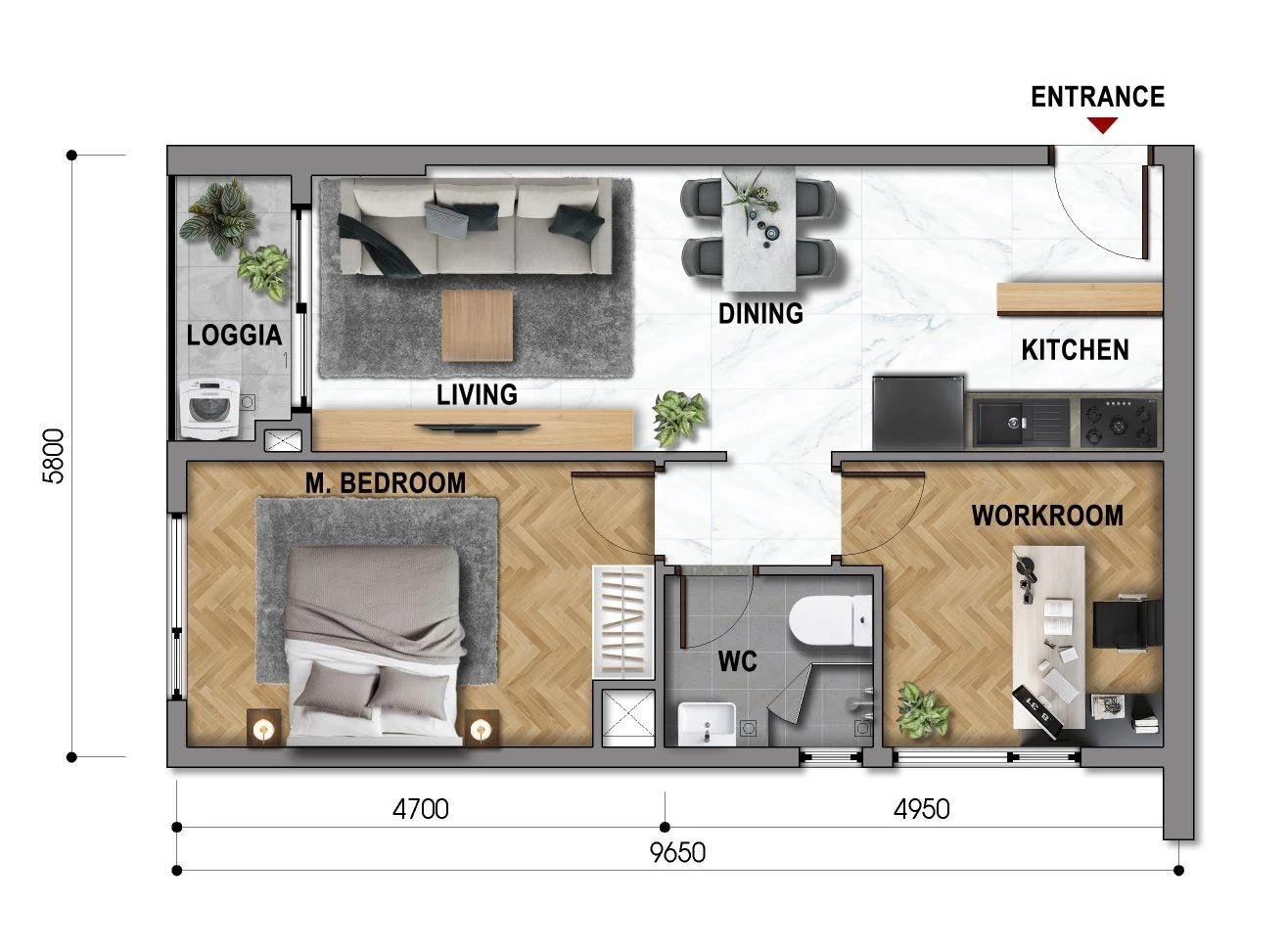 PA1-12B · 55,7 m² tim tường · 51,8 m² lọt lòng (brochure 2022)