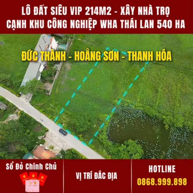 Lô đất 214m² cạnh KCN WHA Thái Lan